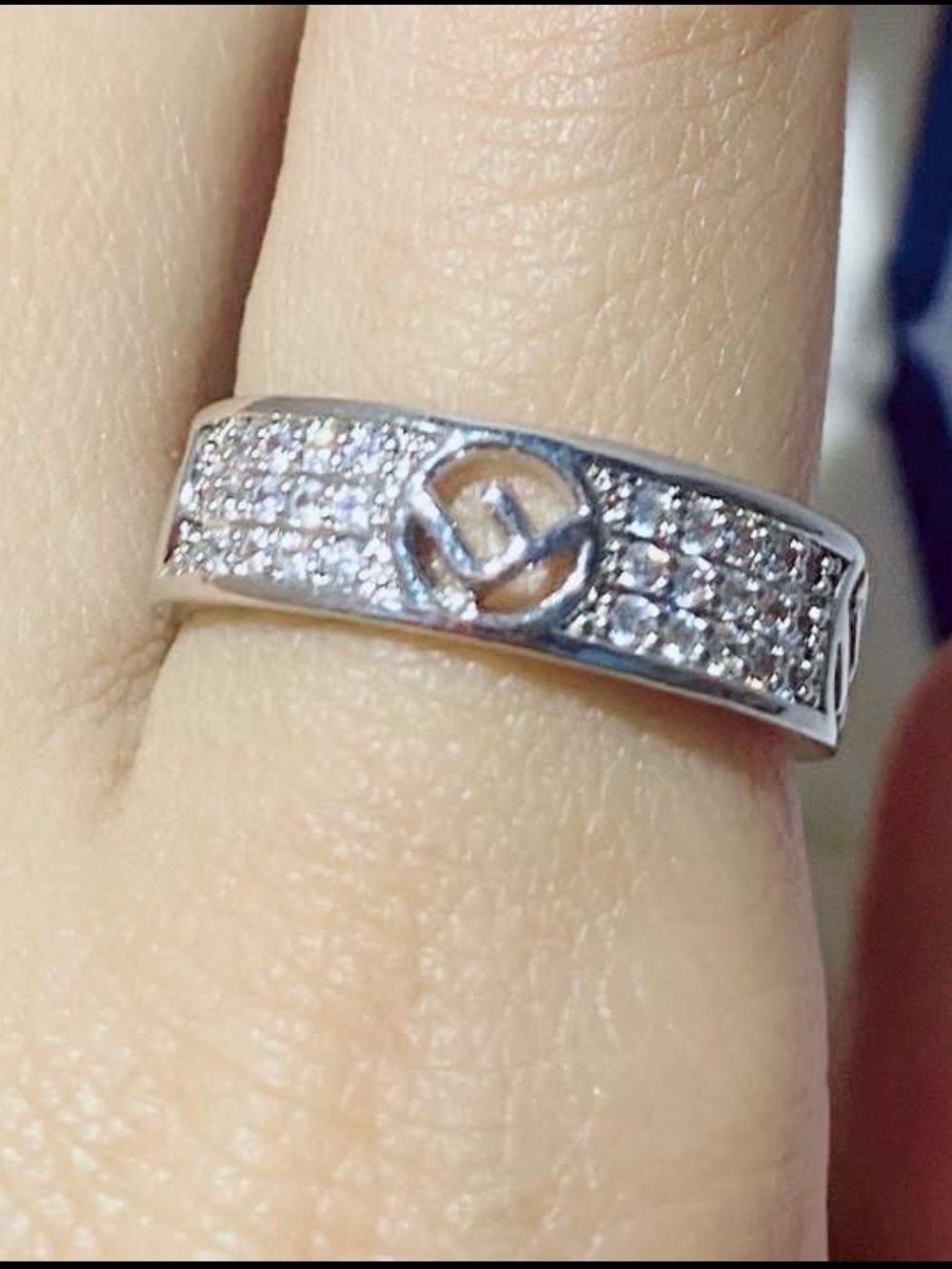 White Gold Filled Crystal Pavé Band Ring - Women's Size Adjustable NEW with Box
